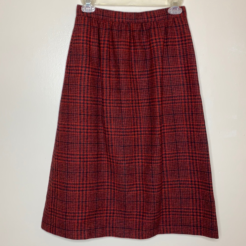 VINTAGE Skirt Wool & Mohair Houndstooth Dark Academia Pockets Gathered Waistband